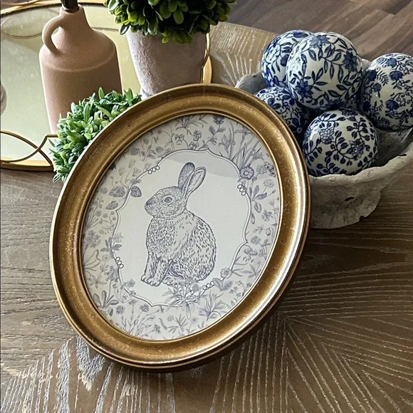 NEW! Vintage Inspired Blue & White French Toile Floral Bunny Rabbit Wall Art - Picture 4 of 6